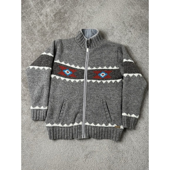 Mens Full Zip Up Wool Sweater Laundromat Navajo Made In Nepal Size L